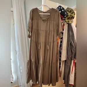 Olive tiered midi/maxi boho dress